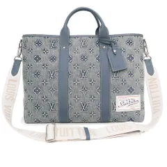 ルイ ヴィトン  ウィークエンド トートNM トートバッグ モノグラムウォッシュ デニム レザー ブルー シルバー金具 M22537 LOUIS VUITTON（未使用　展示品）