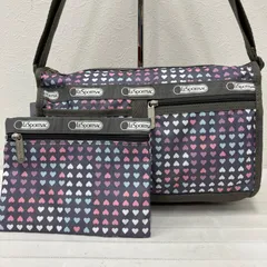 7363　LeSportsac　レスポートサック　デラックスショルダーサッチェル　 ショルダーバッグ　斜めがけ　紐調節可能　 ハート　総柄　グレー系　ナイロン　 軽量　ポーチ付き　レディース