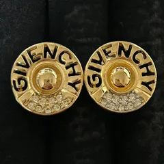 【良品】GIVENCHY ジバンシー ロゴ イヤリング ゴールドカラー ラインストーン ヴィンテージ 1212005