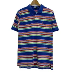 POLO by RALPH LAUREN　ポロシャツ　半袖　シャツ　トップス　ハーフボタン　ボーダー　ワンポイント　ブランドロゴ　スモールポニー　刺しゅう　リブ袖　古着