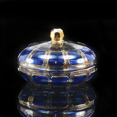 Moser】モーゼル ボヘミアンガラス 金彩 蓋物 ( キャンディディッシュ