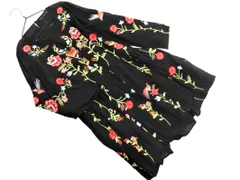 ZARA WOMAN ザラ ウーマン シルク混 花柄 刺繍 ワンピース sizeM/黒 ■◇ レディース