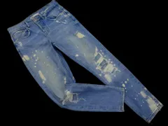 ZARA ザラ ペイント ダメージ 加工 ボタンフライ デニムパンツ size38/青 ■■ レディース