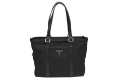 PRADA プラダ ハンドバッグ トートバッグ 裏地デザイン トライアングルロゴ イタリア製 ナイロン レザー ブラック 美品 中古 4b010067