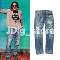 ジョニーデップ着用　RRL Levi’s メンロ　ダメージ加工 レア ジョニーデップ 来日着用 RRL ラルフローレン ダメージリペア