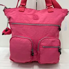 7436　KIPLING キプリング　2way　ショルダーバッグ　トートバッグ　ハンドバッグ　ピンク　チャーム付き　モンキー　ゴリラ　軽量　ポケット多数　レディース　フロントポケット　大きめ　大容量