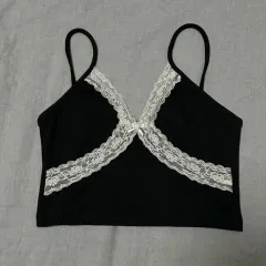 黒 白 レース キャミソール ノースリーブ 服