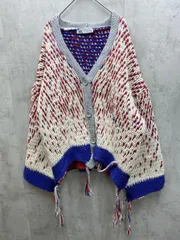 ZARA ザラ マルチカラー フリンジ ニット カーディガン 厚手 sizeUSA XS-S/白ｘ赤ｘ青  ◆■メンズ
