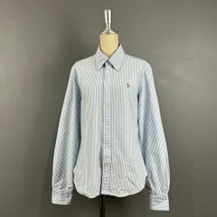 RALPH LAUREN SUPER SLIM FIT ラルフローレン 長袖 ボタンダウン シャツ ストライプ ワンポイント刺繍 コットン ブルー×ホワイト レディース