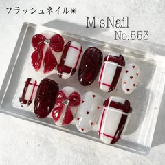 ネイルチップ ジェルネイル フラッシュネイル 韓国 赤 リボン チェック 可愛い ガーリー ハート
