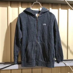 1145 VANS ジップアップパーカー ダークグレー M バンズ フルジップ ふワンポイント刺繍ロゴ 古着卸 アメリカ仕入