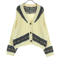 ZARA ザラ ウール混 ノルディック柄 長袖 ニットカーディガン S ホワイト系 レディース 古着