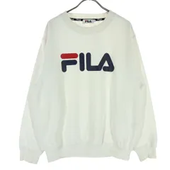 FILA フィラ 裏起毛 プリント 長袖 トレーナー M ホワイト スウェット メンズ 古着