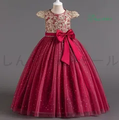 新しい未使用 110CM 120CM 130CM 140CM 150CMフォーマルウェア ドレス シャンパン キッズドレス 赤 着地長女の子 ホワイト ドレス 子供 袖