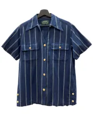 ラルフローレン RalphLauren COUNTRY 90s STRIPE S/S SHIRT ストライプ 半袖 シャツ フラップポケット インパクト21 紺 サイズ 7 半袖シャツ ストライプ ネイビー 104MT-2353
