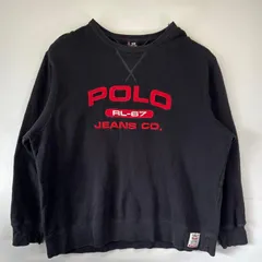 古着 ポロジーンズ POLO JEANS スウェット 大きいサイズ クルーネック トレーナー ワンポイントロゴ刺繍デザイン 2XL  ブラック メンズ