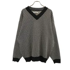 美品 JOURNAL STANDARD ジャーナルスタンダード 総柄 長袖 Vネック セーター M ブラック ニット メンズ 古着