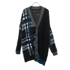 美品 kOhAKU コハク アシメチェック 長袖 ニットカーディガン 1 ブラック レディース 古着