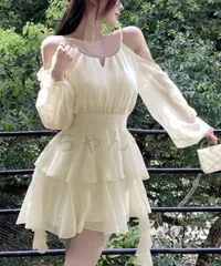 【新品?未使用】オフショルダー ミニワンピース 可愛い 夏服 ホルターネック チュニックワンピース レディース ウエストマーク フリルティ