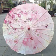 【新品・未使用】傘 和傘 桜 蝶々 蝶 バタフライ 晴雨兼用 和風傘 かさ 木製 雨傘 和風和柄