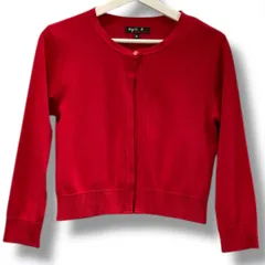 agnes.b アニエスべー カーディガン サイズ2 レッド ボレロ ワンボタン コットン 綿100% ストレッチ ラウンドネック レディース 秋 ゴーゴー古着マルイ草加店2719