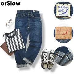 【セルビッジデニム】日本製 オアスロウ orSlow テーパード ジーンズ パンツ S インディゴ メンズ レディース ユニセックス 男女兼用