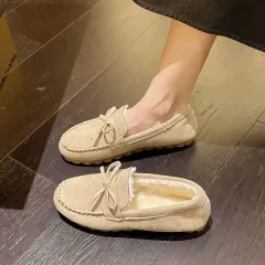 ウール ファー裏地 冬 ローファー シューズ