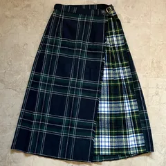 O’NEIL of DUBLIN コンビ キルト スカート M ウール混 レザー ベルト チェック ロング レディース