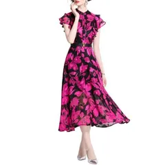 ワンピース レディース 30代 40代 きれいめ 膝丈ワンピース フォーマルワンピース 半袖ワンピース ウエストベルト 韓国風 大人 フリル袖 きれいめ 0601