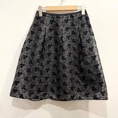 M'S GRACY エムズグレイシー 総レース刺繍 膝丈 フレアスカート チェック 花柄 グレー ブラック サイズ36【送料込み】