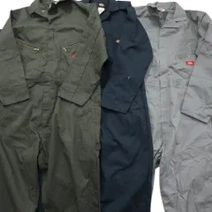 古着卸 ディッキーズ dickies 長袖 オールインワン 3枚セット (メンズ 44 /L ) カーキ ネイビー グレー フライトスーツ 中古  ND0211