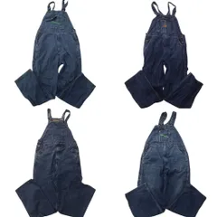 古着卸 まとめ売り デニム オーバーオール 4枚セット (メンズ 36 ) KEY インディゴブルー アメカジ 中古 古着 ND0249