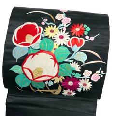 アンティーク　名古屋帯　刺繍　椿　菊　梅　着物　122b d ms
