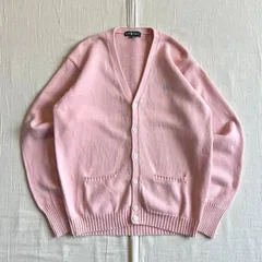 90s　vintage　Ralph Lauren　ラルフローレン　ハイゲージ編みコットンニット　ロングスリーブ　カーディガン　Vネック　裾ポケット　ピンク　ワンポイントポニーロゴ刺繍　アメカジ　Y2K　平成ギャル　cotton knit cardigan