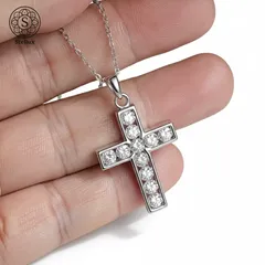 【一目でわかる、格の違うクロス】モアサナイトネックレス／S925刻印有／18Kホワイトゴールドメッキ／ユニセックス対応 メンズ レディース ペアルック可／GRA鑑定書付き／胸元を格上げする上質ジュエリー／ブリンブリン