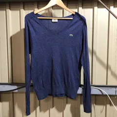 1156 LACOSTE セーター ネイビー size 3 S ラコステ ニット コットン ワンポイント 刺繍ロゴ 古着卸 アメリカ仕入