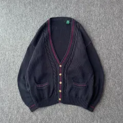 80s　90s　USA古着　デザインニット　ラインカーディガン　XL　ヴィンテージ