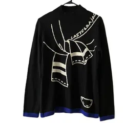 【CASTELBAJAC SPORT/カステルバジャック スポーツ】デザインニット 長袖カットソー 薄手ニット ハイネック ゴルフ ブラック 黒 ブルー 青（中古・美品）