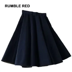 【RUMBLE RED/ランブルレッド】フレアスカート コーデュロイ サーキュラースカート 生地たっぷりスカート ボリューム ネイビー 紺 デニム風 日本製（中古）