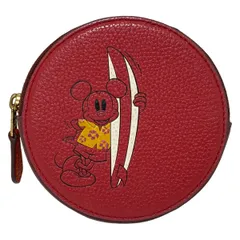 COACH(コーチ) コインケース - 3864 レッド×アイボリー×マルチ ミニーマウス/Disneyコラボ レザー