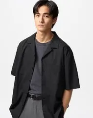 UNIQLOオープンカラーシャツ&エアリズムコットンフルオープンポロシャツ 09BLACK 4XL 474519