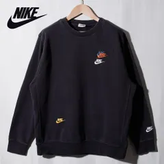 ナイキ NIKE スウェット L ブラック スウッシュ ロゴ刺繍 裏毛 パイル クレイジーパターン ユニセックス ストリート オーバーサイズ 古着 G360