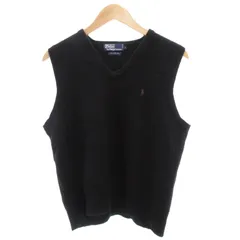 ポロ バイ ラルフローレン Polo by Ralph Lauren ニットベスト プルオーバー Vネック ポニー刺繍 LAMBS ウール L 黒 ブラック /GV ■GY01