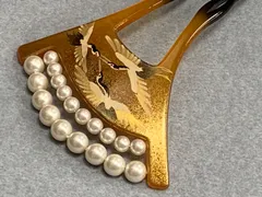 再入荷しました　京都「大原商店」謹製　留袖・訪問着に二連パール飾りの豪華礼装用かんざし（あめ色・鶴）