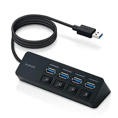 エレコム USBハブ U3H-S418BBK/EC USB3.0 Aポート×4 バスパワー マグネット・スイッチ付 ケー