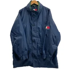 TOMMY HILFIGER　ナイロンジャンパー　アウター　ハイネック　フルジップ　フード収納可能　ナイロン　無地　ワンポイント　ブランドロゴ　刺繍　インポート　古着