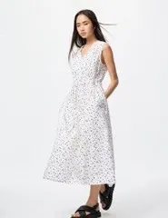 UNIQLO  コットンギャザーワンピース/柄/ノースリーブ 01OFFWHITEワンピース  XXL 479091