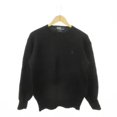 ポロ バイ ラルフローレン Polo by Ralph Lauren ヴィンテージ ニット セーター ラウンドネック 長袖 ウール ロゴ刺繍 L 黒 ブラック /MN17 ■GY18