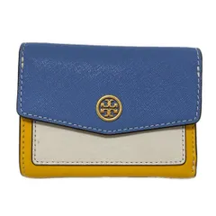 TORY BURCH(トリーバーチ) 3つ折り財布 - ブルーグレー×ベージュ×ダークイエロー レザー