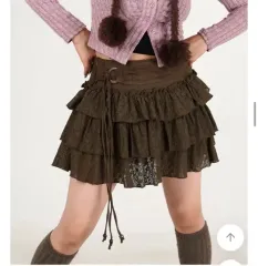 エスニック ベルト レース ティアード ミニ スカート